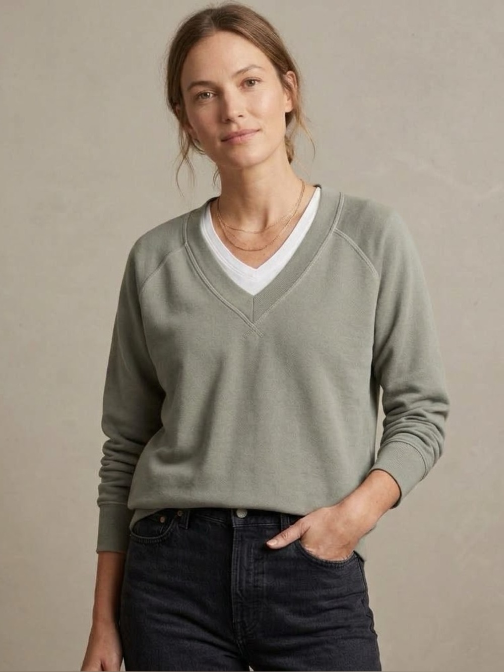 perfectwhitetee Sinead French Terry V Neck Sweatshirt XS